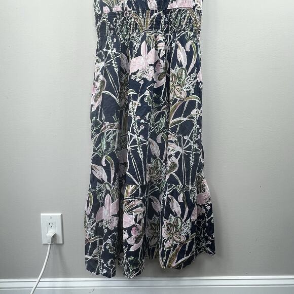 Vineyard Vines Navy Blue Floral Ruffle Midi Tank Dress Size L Smocked - Picture 6 of 12